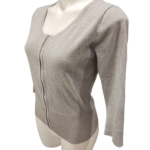 Carmen gray 3/4‎ sleeve zip front cardigan womens size small - Picture 2 of 7